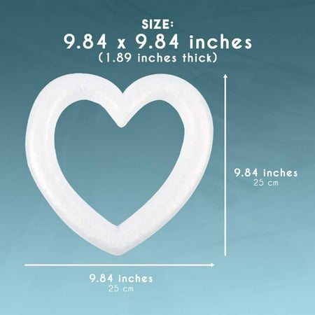 Heart Shaped Foam Wreath White DIY Supplies for Craft Projects and Wedding Decorations Extruded Heart Foam Wreath 9.84 x 1.89 x 9.84 Inches Open Heart Shaped 4-Pack Polystyrene Foam Wreath